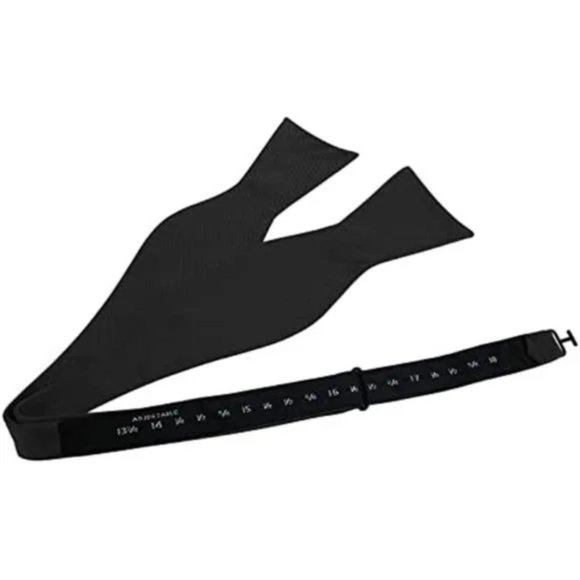 MENS Solid Bowtie Woven Self Tie Bow Twill Black - Picture 2 of 4